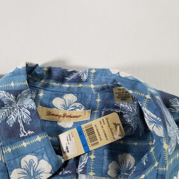 Tommy Bahama Short Sleeve Button Down Beach Side Blue XL 100% Silk Floral NWT - Picture 5 of 8